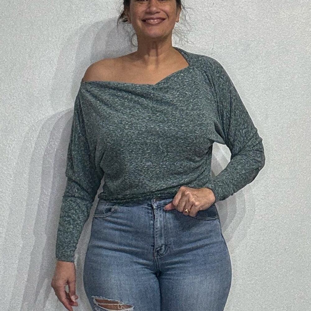 Free People Green Valencia Off The Shoulder Pullover Sz XS